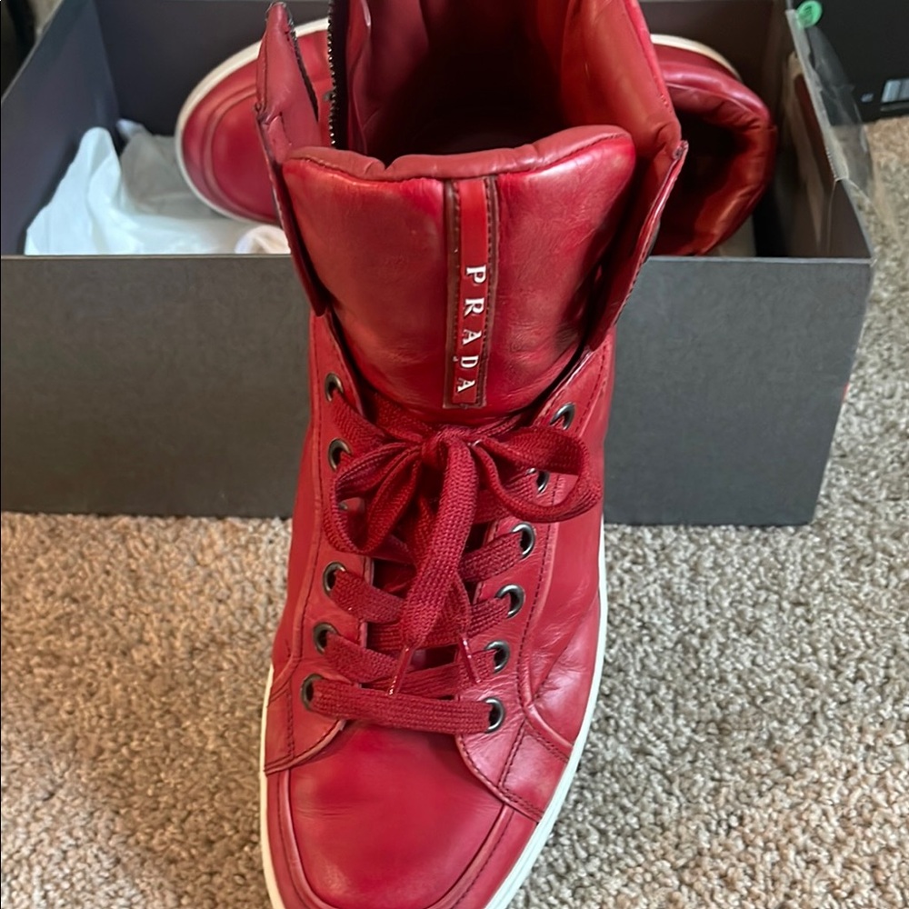 Prada Women's Red High-Top Sneakers